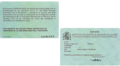 CERTIFICADO DE REGISTRO DE CIUDADANO DE LA UNIÓN