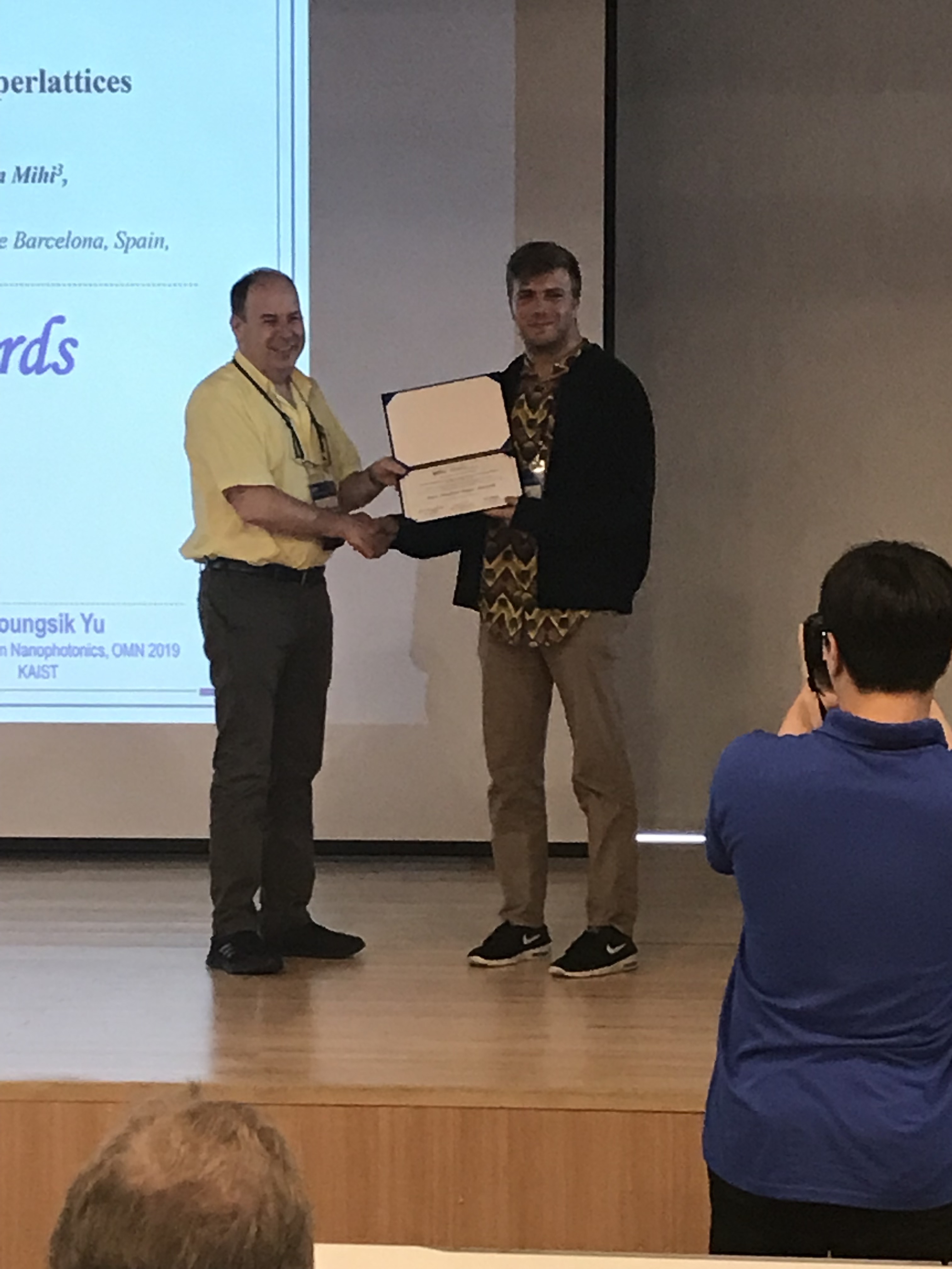Best Paper Award for Mathias Charconnet on the International Conference on Optical MEMS and Nanophotonics, IEEE OMN 2019, in Daejeon, Korea, 28 July - 1 August