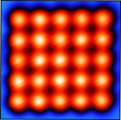 STM image of an array of 5x5 magnetic atoms on a superconducting surface