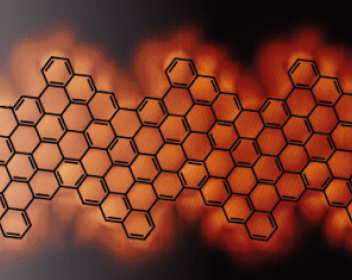 Figure of Scanning tunneling microscopy image resolving the hexagonal structure (schematically indicated by black lines) of one of the studied GNRs. The bright, localized feature at the right side reveals the emergent “exotic” state at the end of the ribbon.